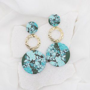 Blue + Gold Clay Earrings, Lightweight Earrings, Handmade Polymer Clay Earrings